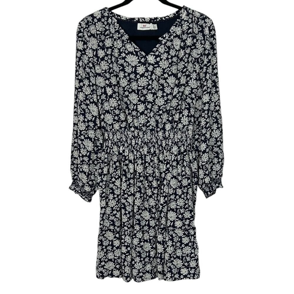Vineyard Vines Navy Blue Floral Long Sleeve Dress Junior Size XL